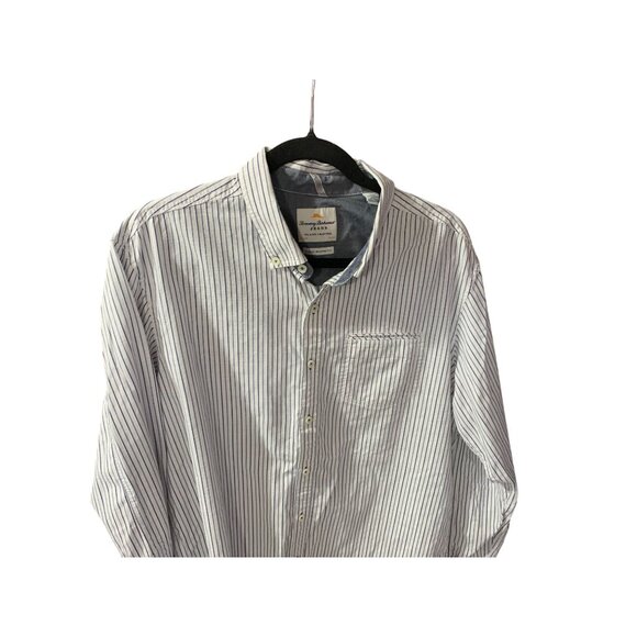Tommy Bahama Mens Large Button Up Shirt Top Striped Island Modern Fit Blue White - Picture 3 of 5